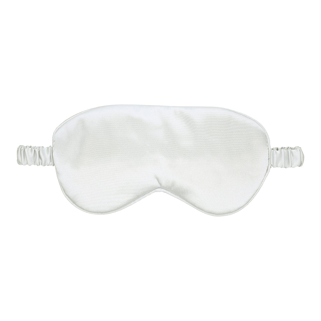 Ouch! Satin Mask Silver Front view of pearl-silver Ouch satin blindfold with gathered strap