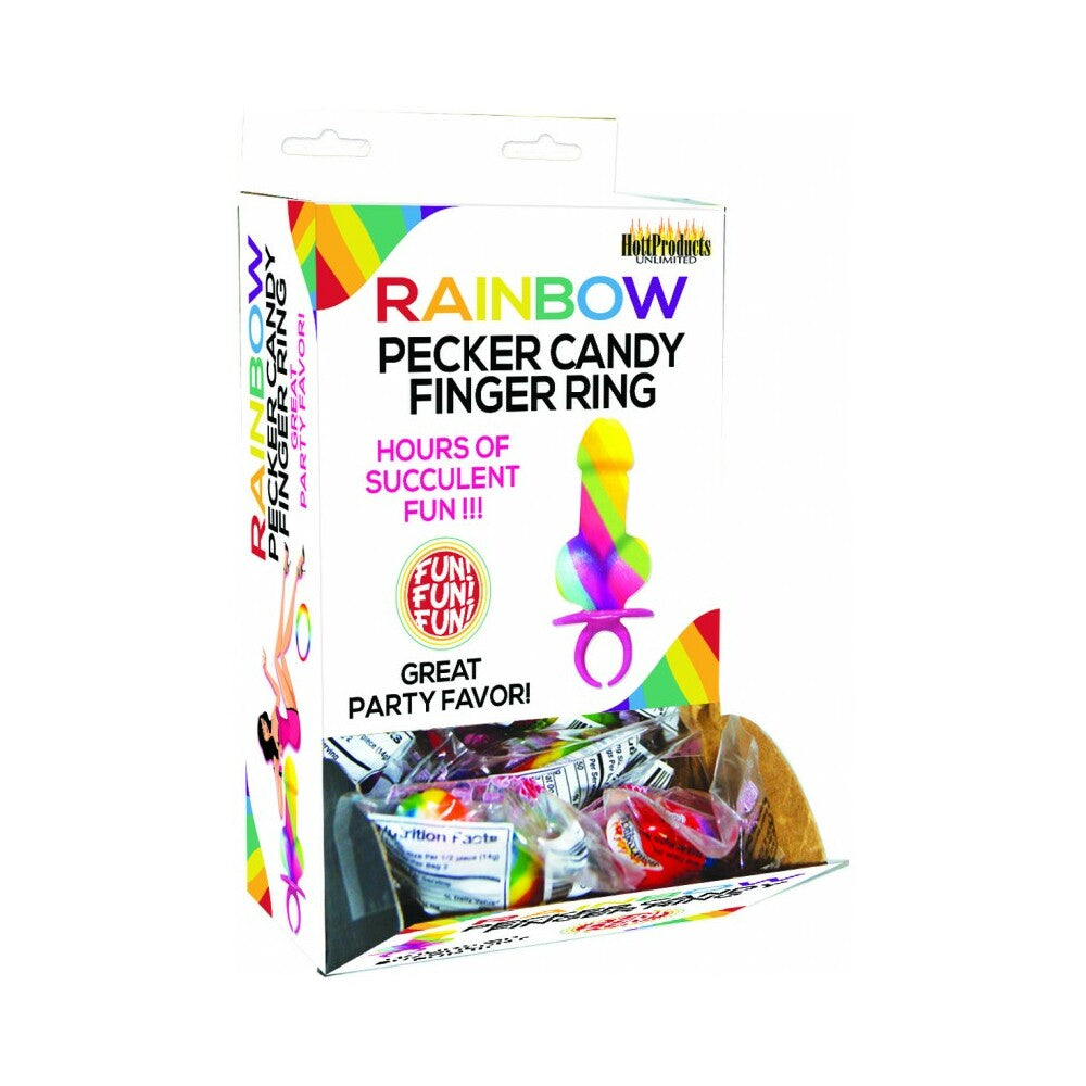 Rainbow Ring Pop (Display) Open Rainbow Ring Pop counter box filled with individually wrapped striped candy rings