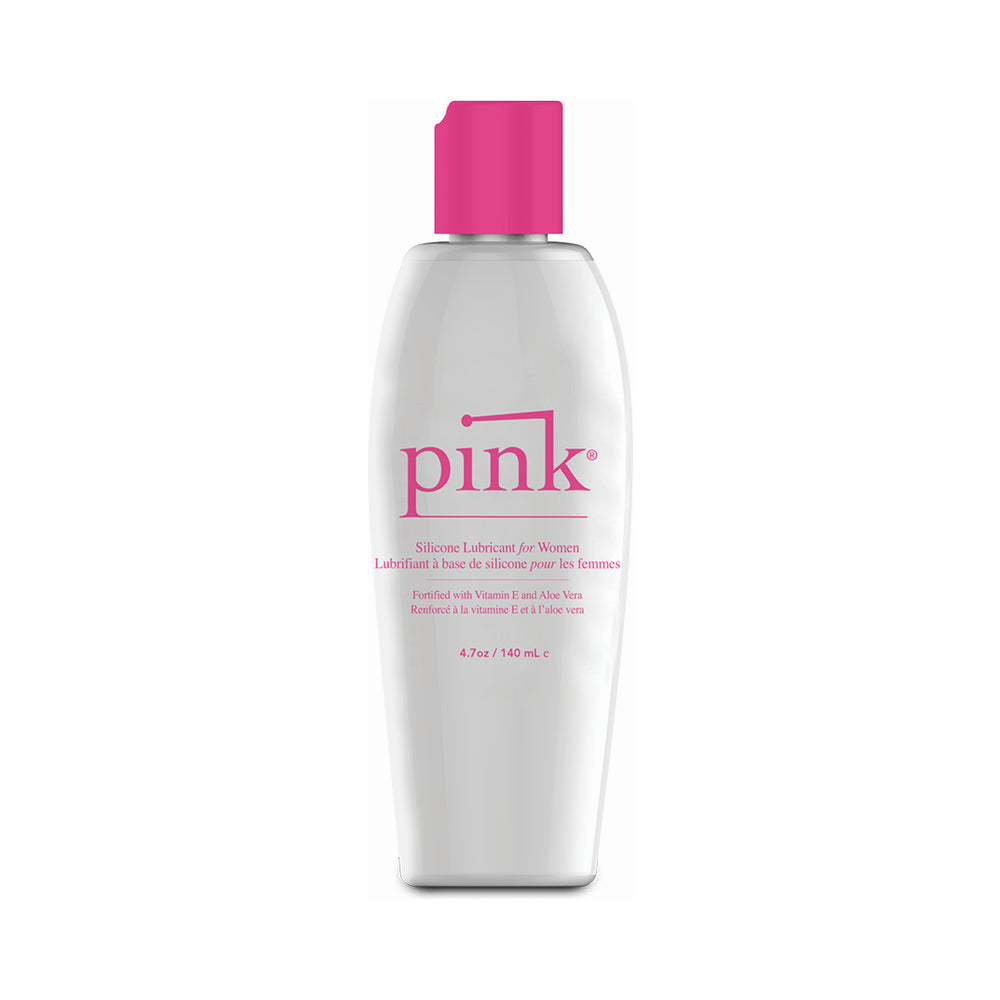 Pink Silicone Lubricant 4.7 oz. clear 4.7 oz Pink silicone lubricant bottle with bright pink cap and pink lettering