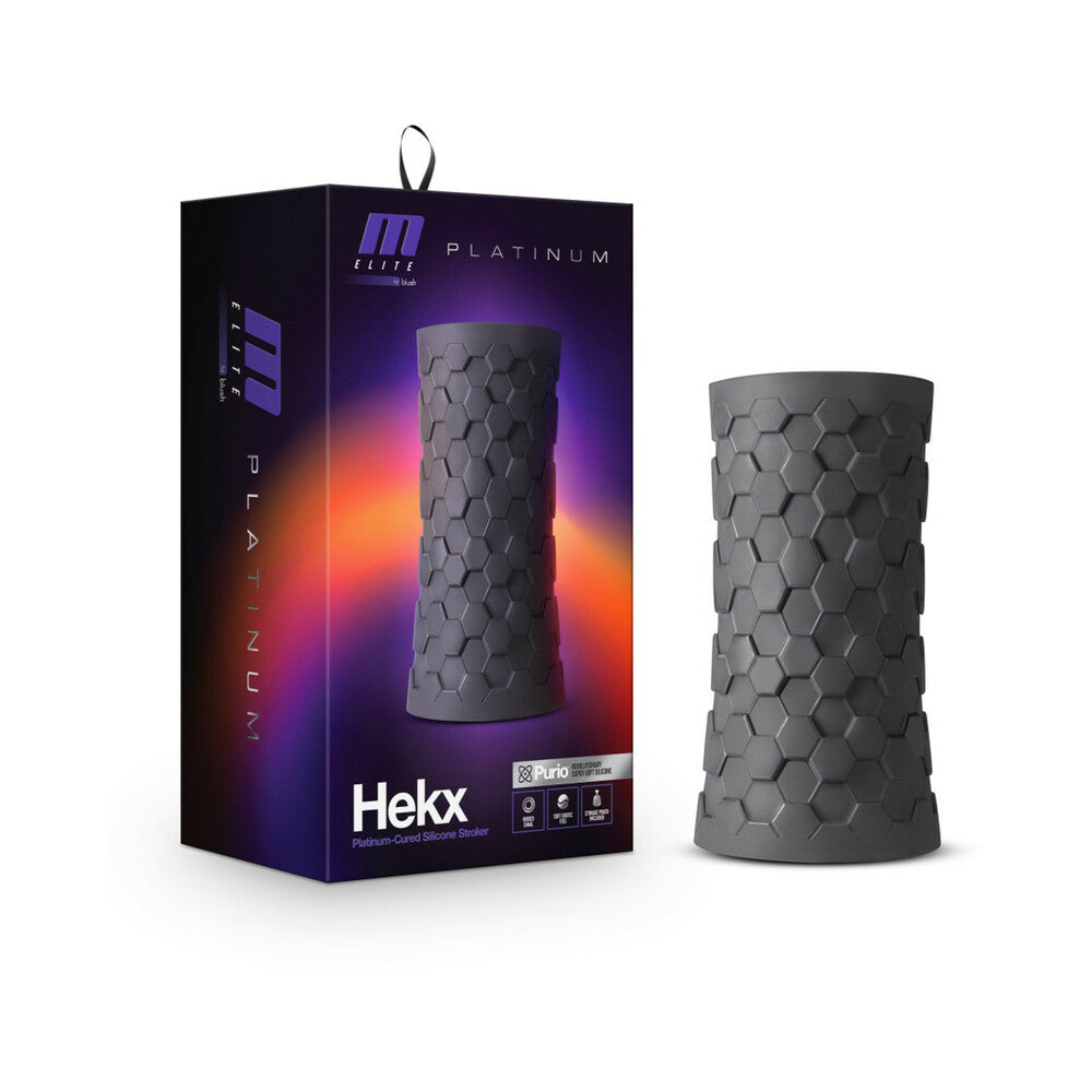 M Elite Platinum Hekx Silicone Stroker Black Blush M Elite Platinum Hekx stroker with retail box