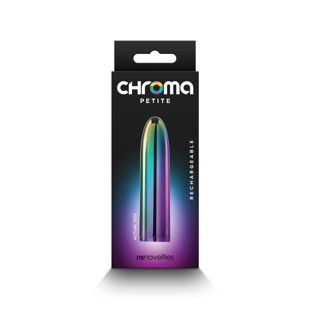 Chroma Petite Rechargeable Bullet Multicolor Chroma Petite rainbow bullet in black retail box
