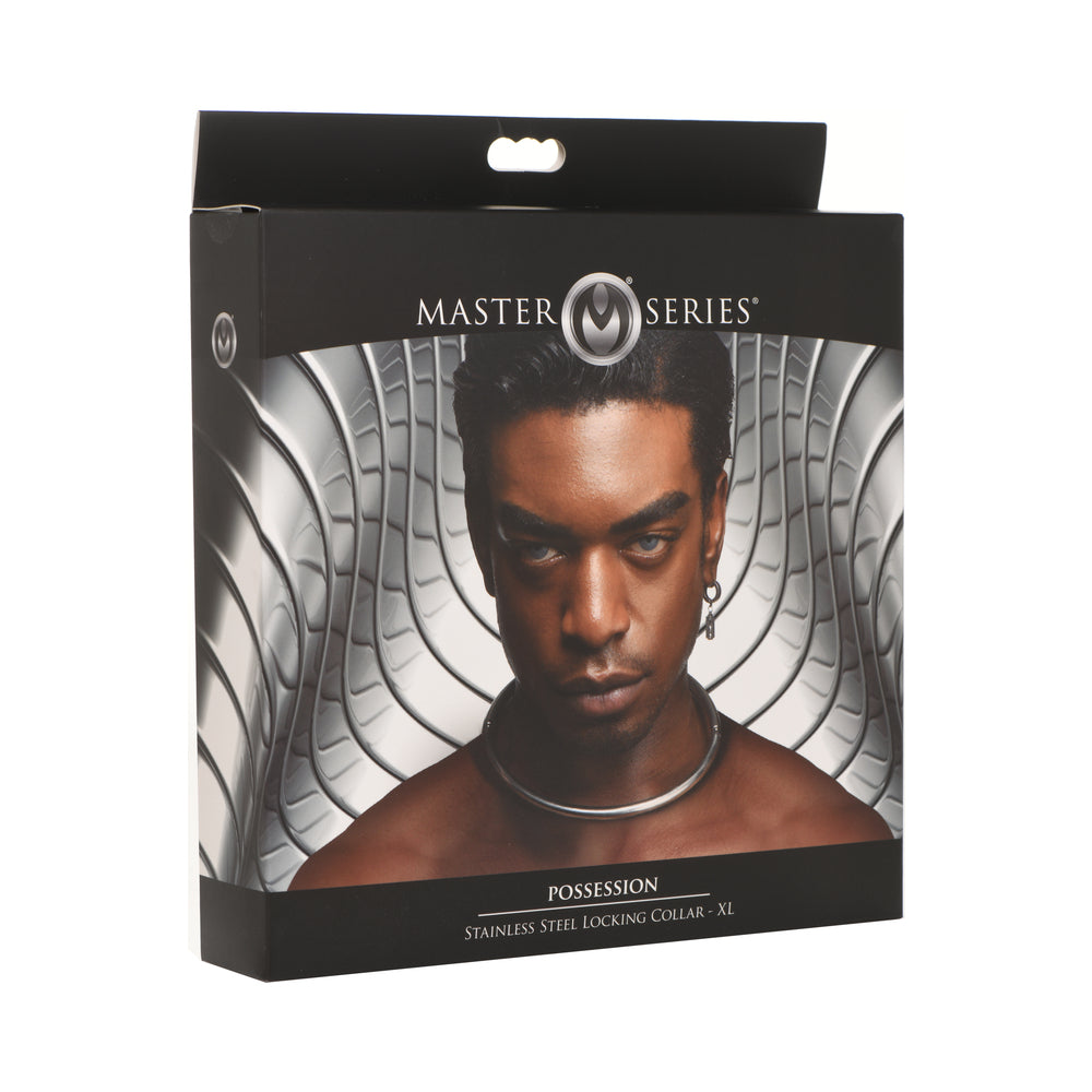 Master Series Possession Stainless Steel Locking Collar XL Black Master Series Possession size XL steel collar retail box
