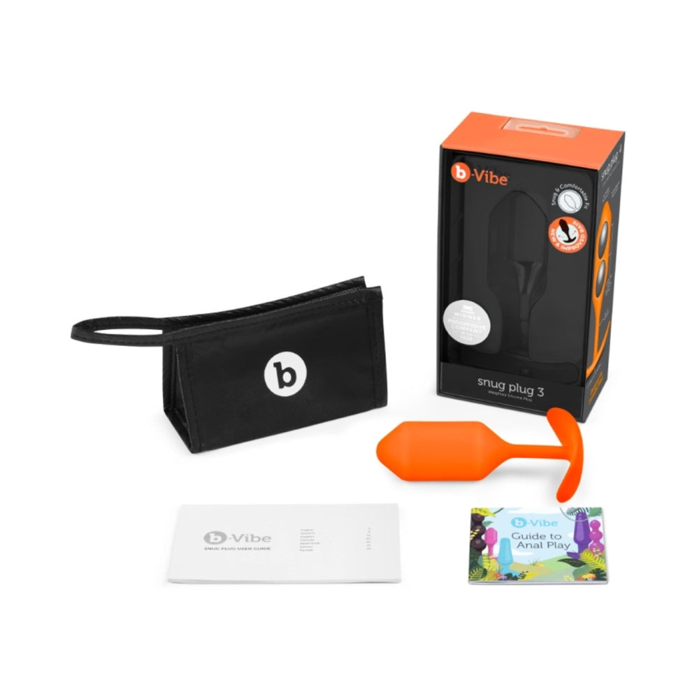 b-Vibe Snug Plug 3 Weighted Silicone Anal Plug Orange Orange b-Vibe Snug Plug 3 with box, pouch and guide
