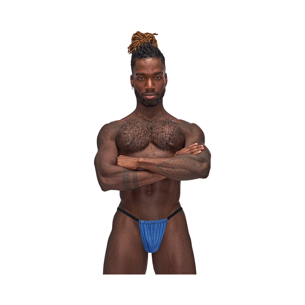 Male Power Sexagon Posing Strap Royal O/S Close front view of royal blue Male Power Sexagon Posing Strap G-string