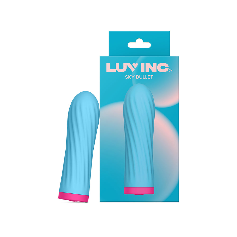 Luv Inc Sk27: Sky Bullet Blue Blue Luv Inc SK27 Sky Bullet with twisted ribs displayed beside teal package