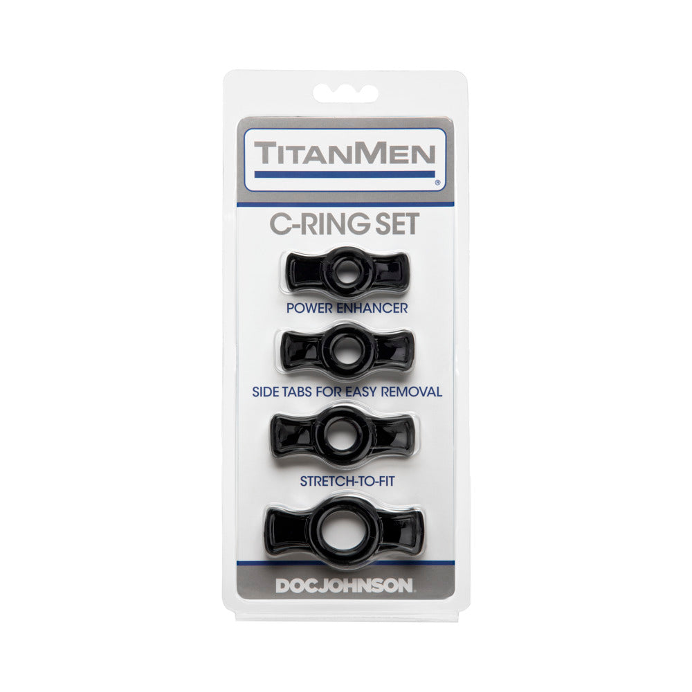 TitanMen - Cock Ring Set Black TitanMen Black Ring Set four rings mounted on gray blue retail card