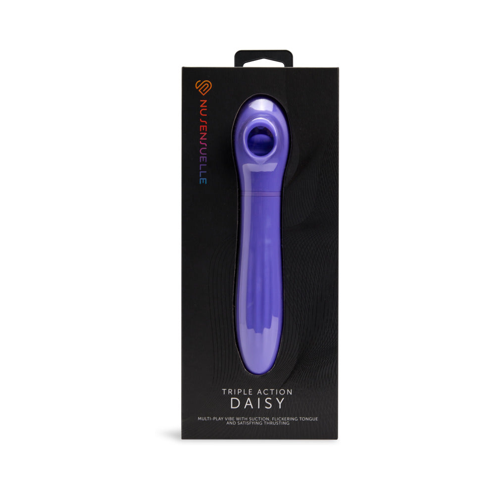 Nu Sensuelle Triple Action Daisy Ultra Violet ultra-violet Nu Sensuelle Daisy triple-action vibrator displayed inside a black box