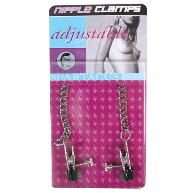 Classic Adjustable Nipple Clamps Rubber Tipped Spartacus adjustable metal nipple clamps with black rubber tips on retail card