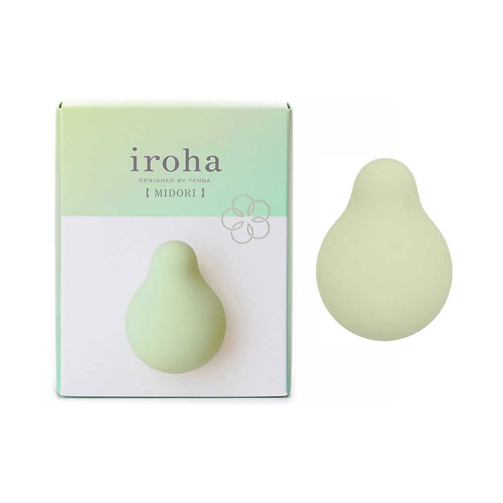iroha MIDORI light green TENGA iroha MIDORI rounded vibrator beside matching box