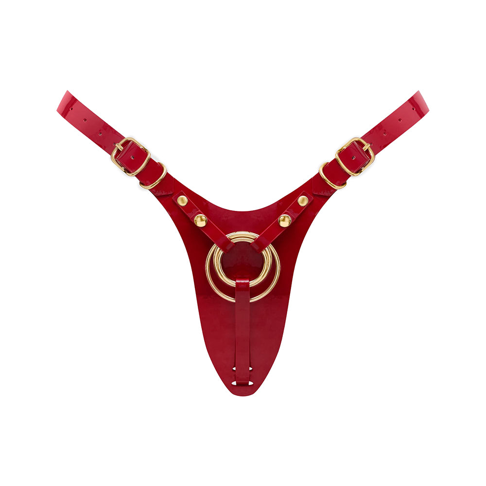 Strap-On-Me Leatherette Harness Fabulous One Size Red Glossy Glossy red Strap-On-Me harness with gold-tone rings and buckles