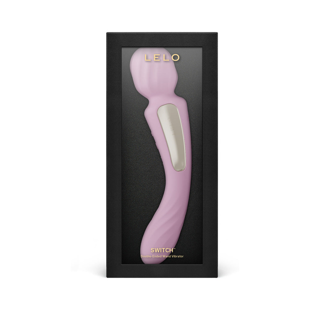 LELO SWITCH Double-Sided Wand Vibrator Soft Pink LELO SWITCH soft pink double-sided wand in black window retail box