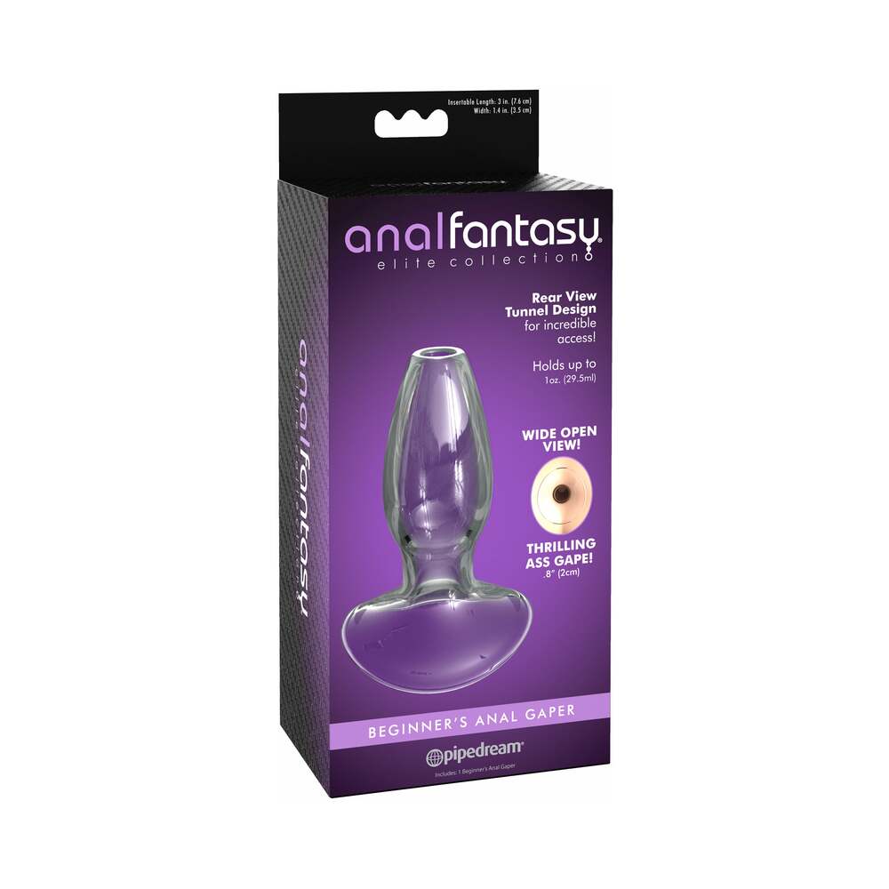 Anal Fantasy Elite Collection Beginner''s Anal Gaper Glass Tunnel Plug Clear Anal Fantasy clear glass tunnel plug in purple retail box