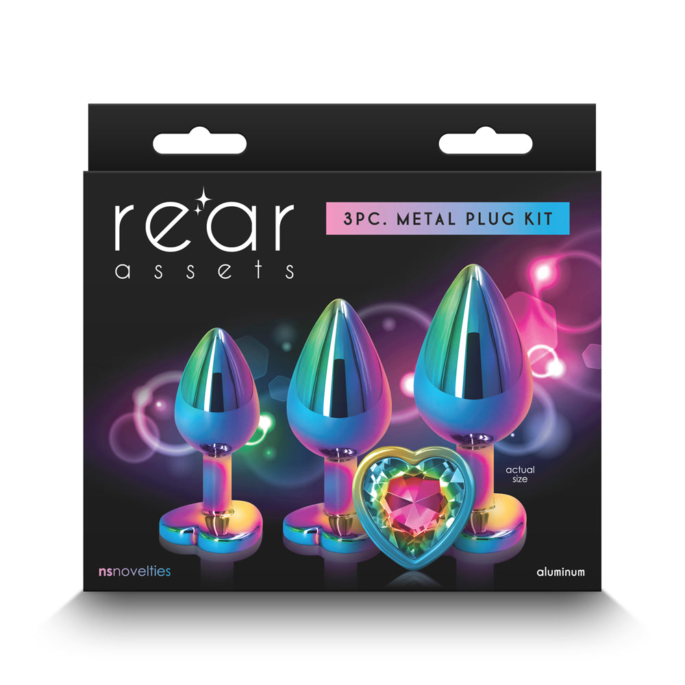 Rear Assets 3-Piece Metal Plug Kit Multicolor/Rainbow Heart Rear Assets rainbow heart three-piece metal plug kit box