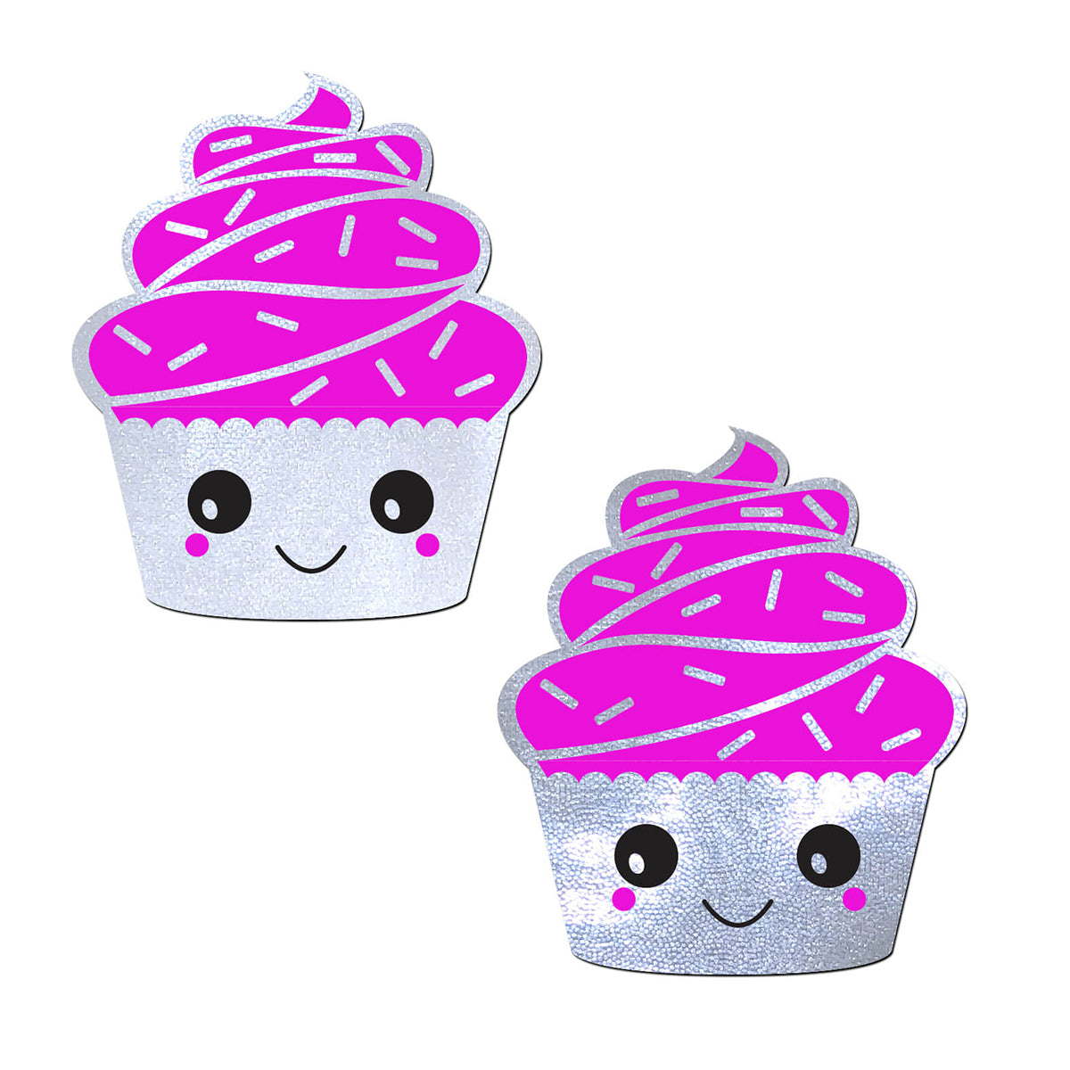 Pastease Kawaii Happy Cupcake Pasties pink and white cupcake Pastease pasties with smiling faces and sprinkles