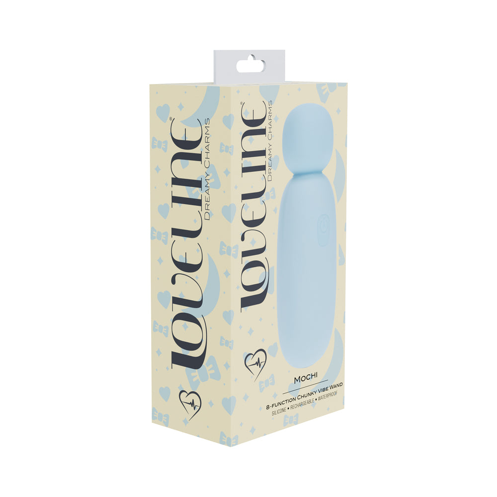 LoveLine Mochi Rechargeable Vibrator Waterproof Blue Shots LoveLine Mochi blue mini wand vibrator retail box