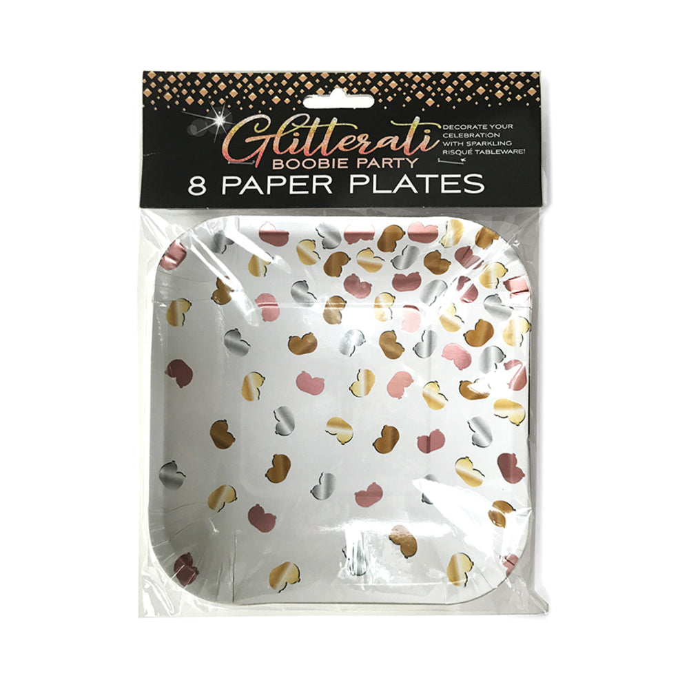 Glitterati Boobie Party Plates Pack of eight white Glitterati Boobie plates with metallic pattern