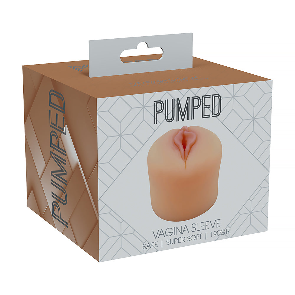 PUMPED Vagina Pump Sleeve 190 gr Beige PUMPED beige 190 g vagina pump sleeve brown and white retail box front view