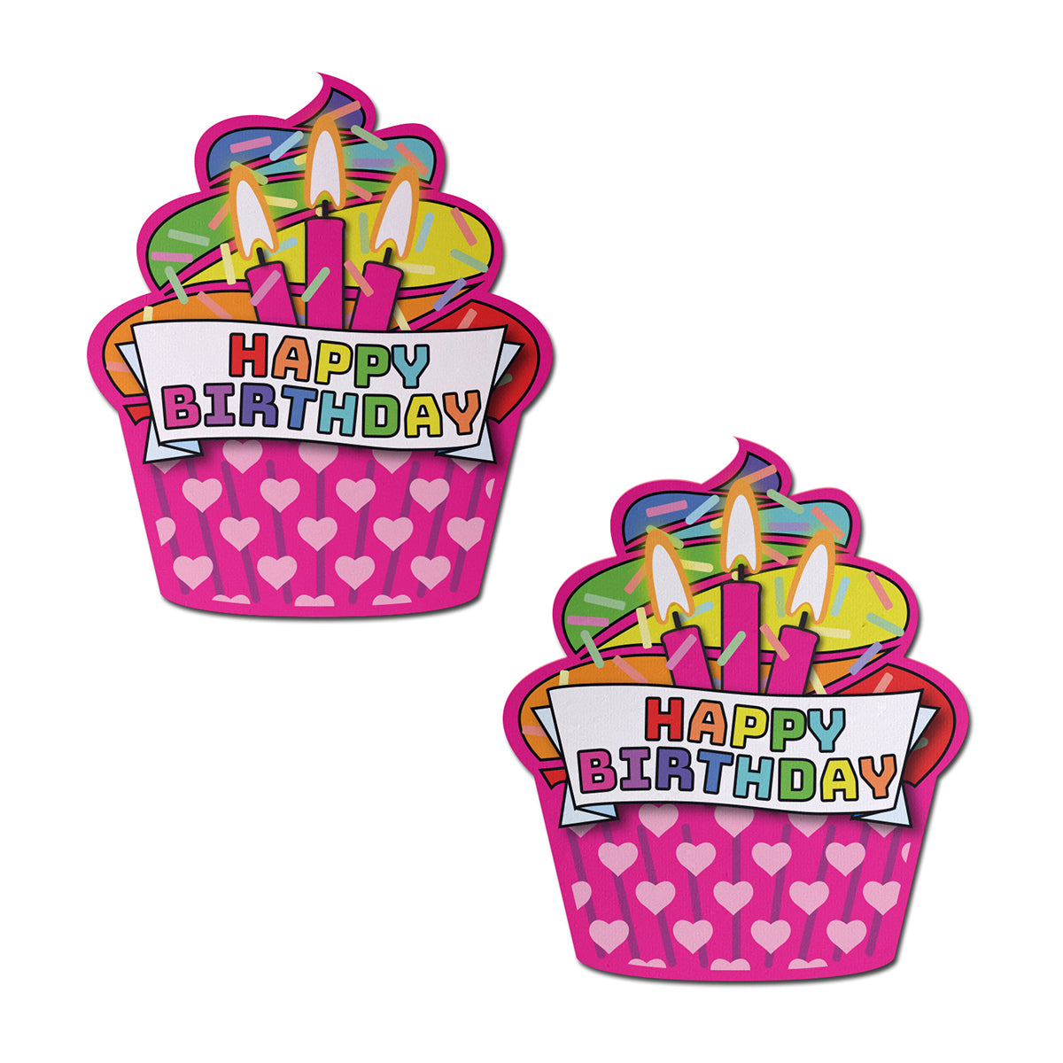 Pastease Happy Birthday Cupcake Pasties Pink pink cupcake Pastease pasties with candles, hearts and Happy Birthday lettering