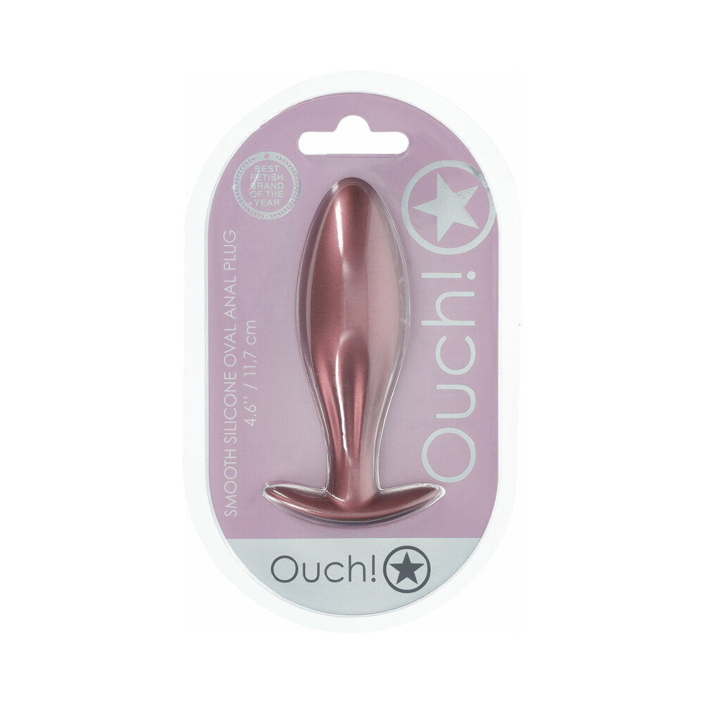 Ouch! Smooth Silicone Oval Anal Plug 4.6 in. Rose Gold Shots Ouch rose-gold oval silicone plug plug sealed in pink oval blister pack