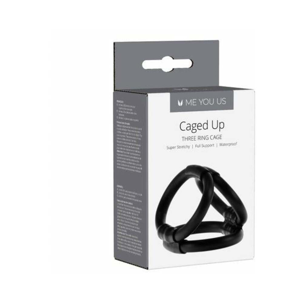 Me You Us Caged Up 3-Ring Cock Cage Black Me You Us Caged Up black three-ring cage in gray box