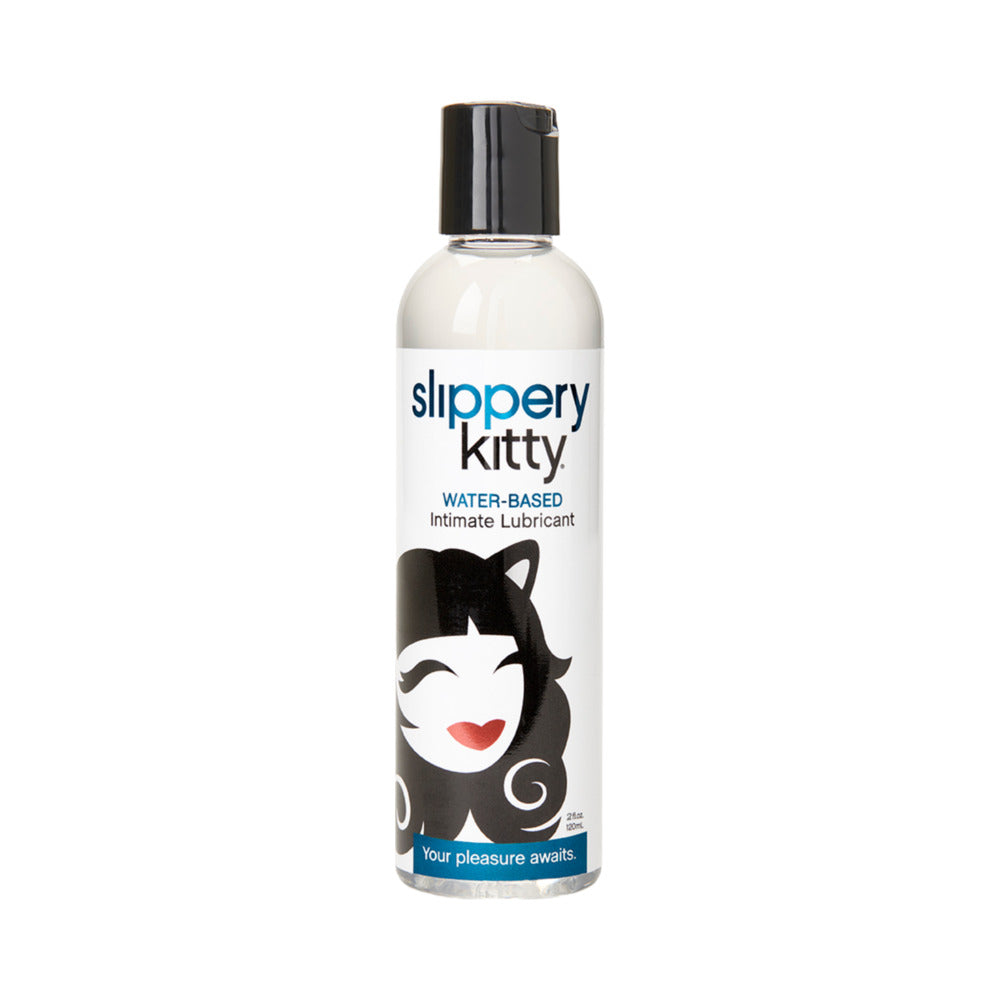 Slippery Kitty Water-Based Lubricant 2 oz. clear Slippery Kitty 2 oz water-based lubricant bottle with black flip-top cap