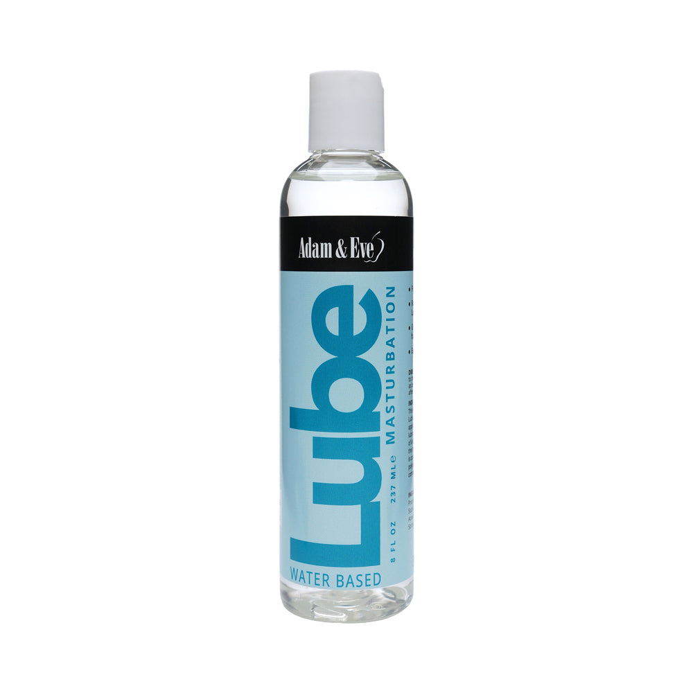 Adam & Eve Masturbator Lubricant 8 oz. Adam & Eve Masturbator Water-Based Lubricant 8 oz clear bottle with white cap and blue front label
