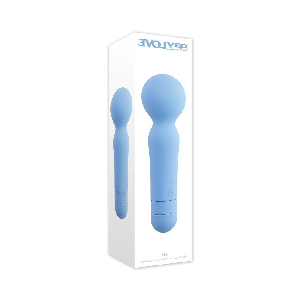 Evolved Iris Sky Boxed blue Evolved Iris Sky wand vibrator