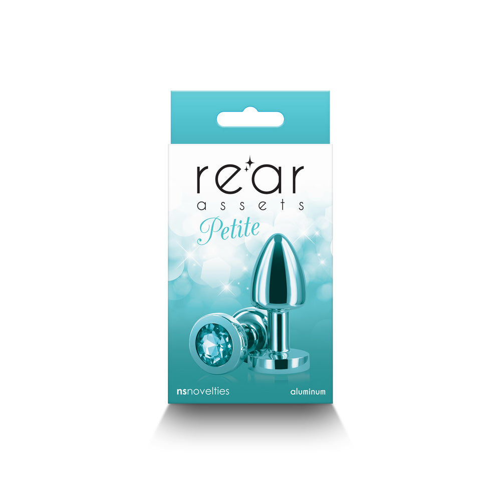 Rear Assets Petite Metal Anal Plug Teal NS Novelties Rear Assets Petite teal aluminum anal plug front retail package