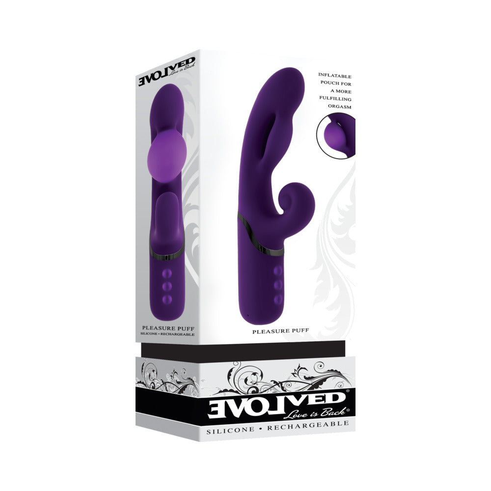Evolved Pleasure Puff Purple Evolved Pleasure Puff purple vibrator in white retail box
