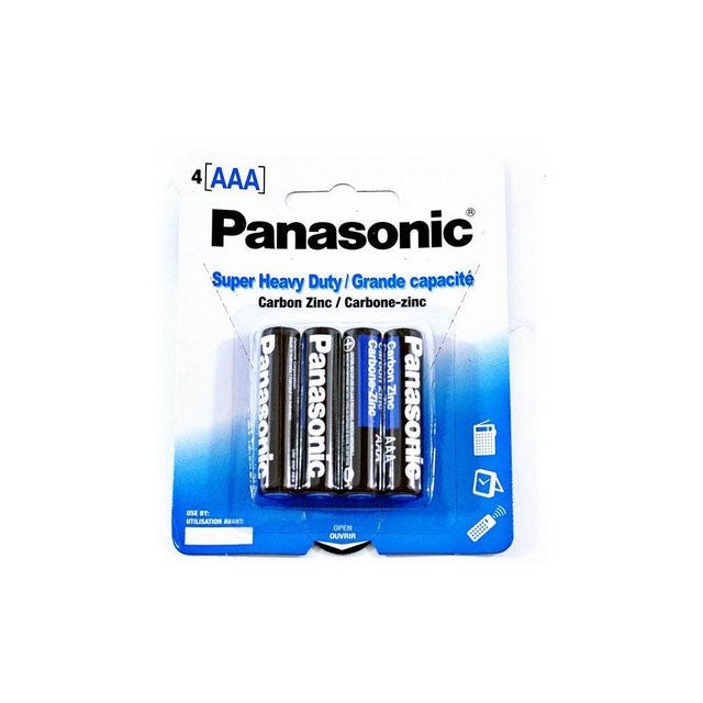 Panasonic AAA Batteries Blue Panasonic Super Heavy Duty card containing four AAA batteries