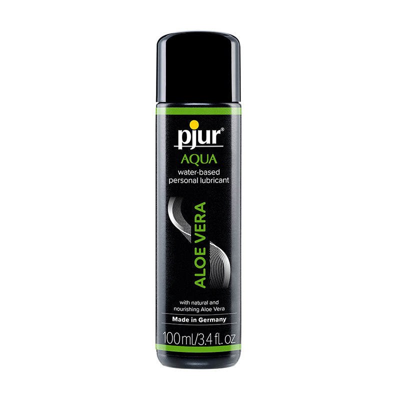Black 3.4 oz pump bottle of Pjur Aqua Aloe Vera lubricant