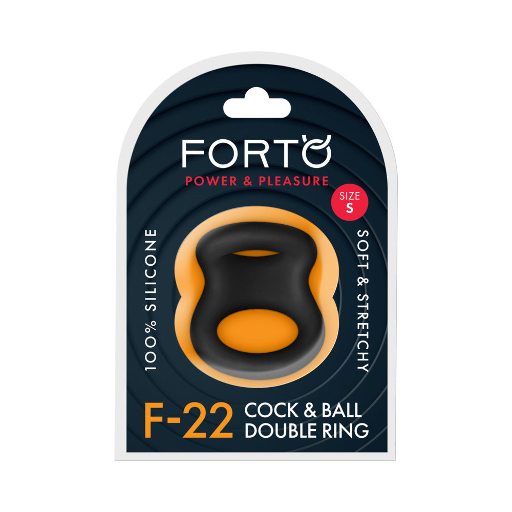 Forto F-22 Liquid Silicone Cock & Ball D-Ring Small Black Forto F-22 small black D-ring package front
