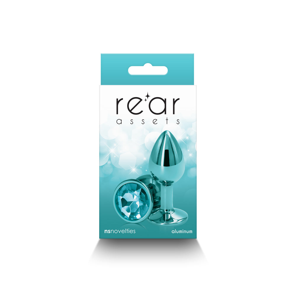 Rear Assets Metal Anal Plug Small Teal NS Novelties Rear Assets small teal aluminum anal plug front retail package