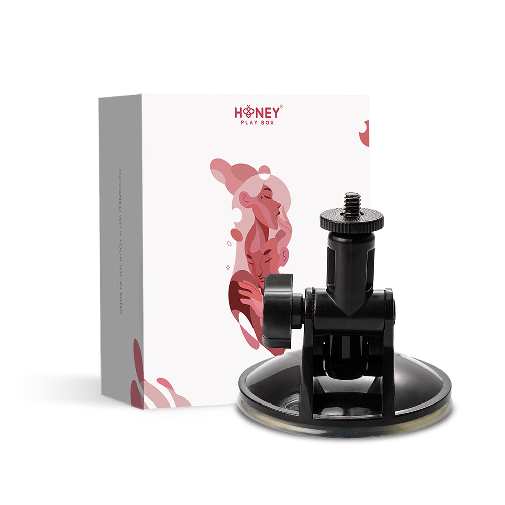 Honey Play Box Warrior Auto Thrusting Stroker Suction Cup black Honey Play Box adjustable suction cup base with threaded mount beside white box