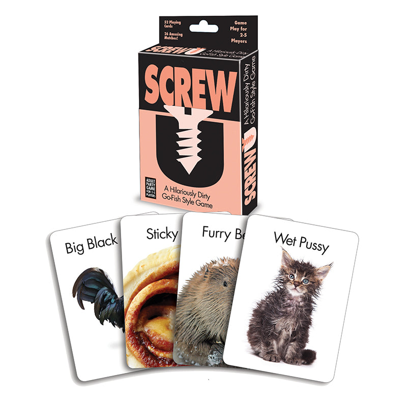 Screw U Card Game Screw U adult card game box with four illustrated sample cards