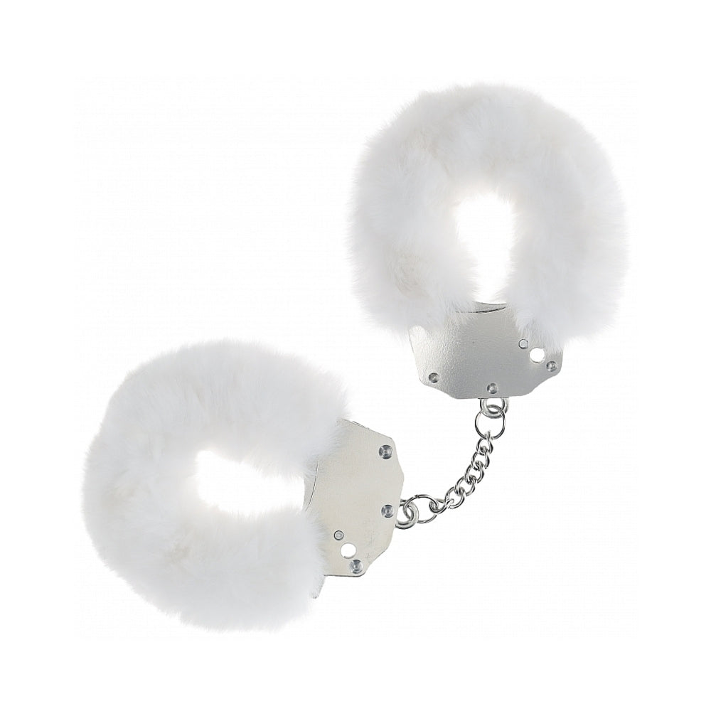 Ouch! Heavy-Duty Fluffy Handcuffs White Shots Ouch white fluffy iron handcuffs connected by a short silver chain
