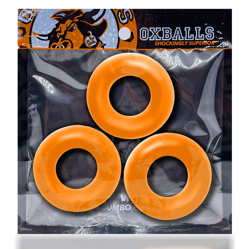 Oxballs Fat Willy 3-Pack Jumbo Cockrings Orange Oxballs Fat Willy orange three-ring retail package