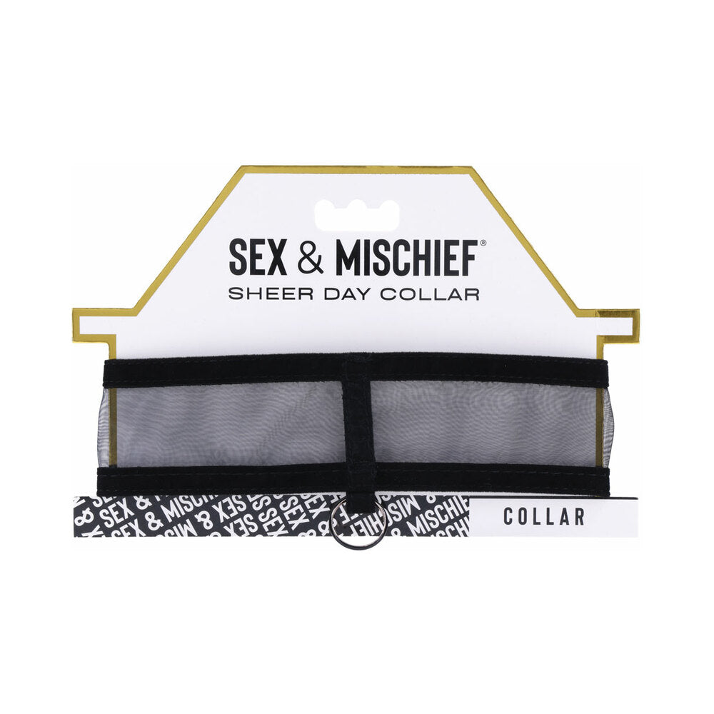 Sportsheets Sex & Mischief Sheer Day Collar black sheer mesh Sex & Mischief collar with center ring on display card