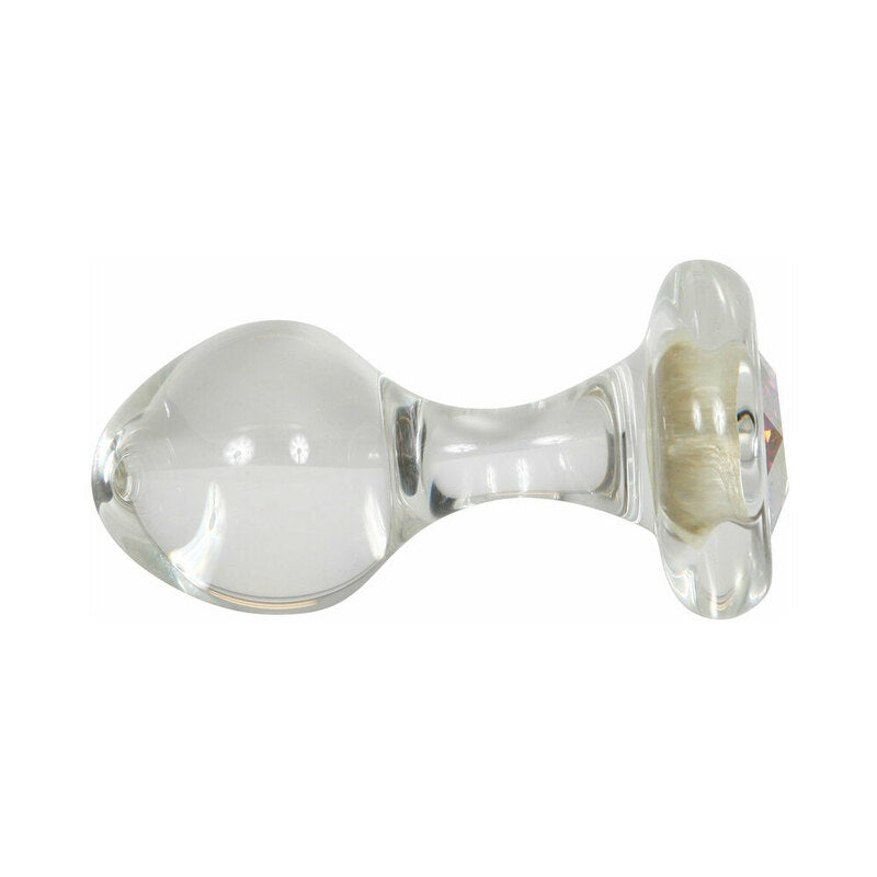 Crystal Delights Small Clear Plug with Gem Aurora Borealis small clear rounded glass plug with Aurora Borealis gem in base