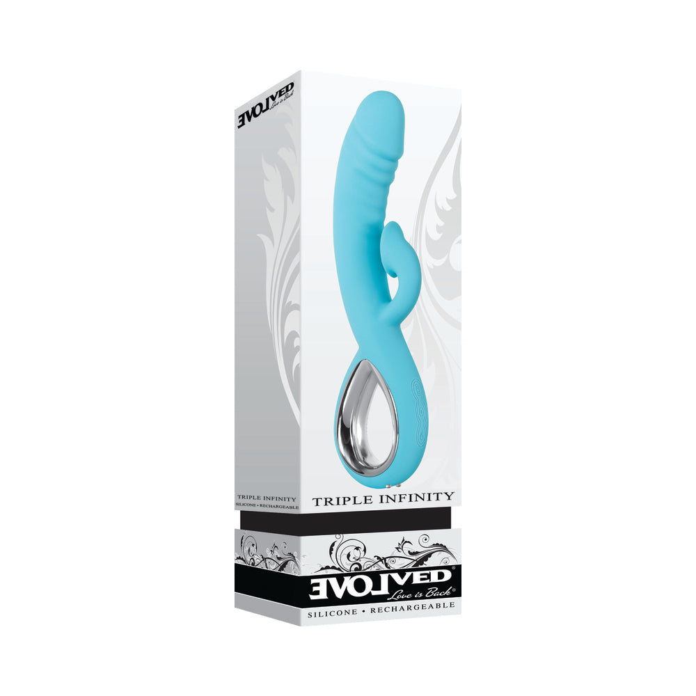Evolved Triple Infinity Rechargeable Heating Suction Silicone Dual Stimulator Blue Evolved Triple Infinity Rechargeable Heating Suction Silicone Dual Stimulator Blue