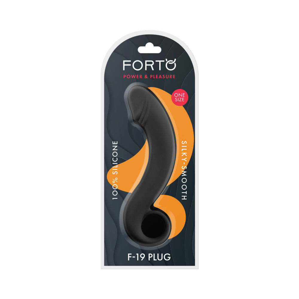Forto F-19 Silicone Anal Plug Black Forto F-19 black curved anal plug in retail package