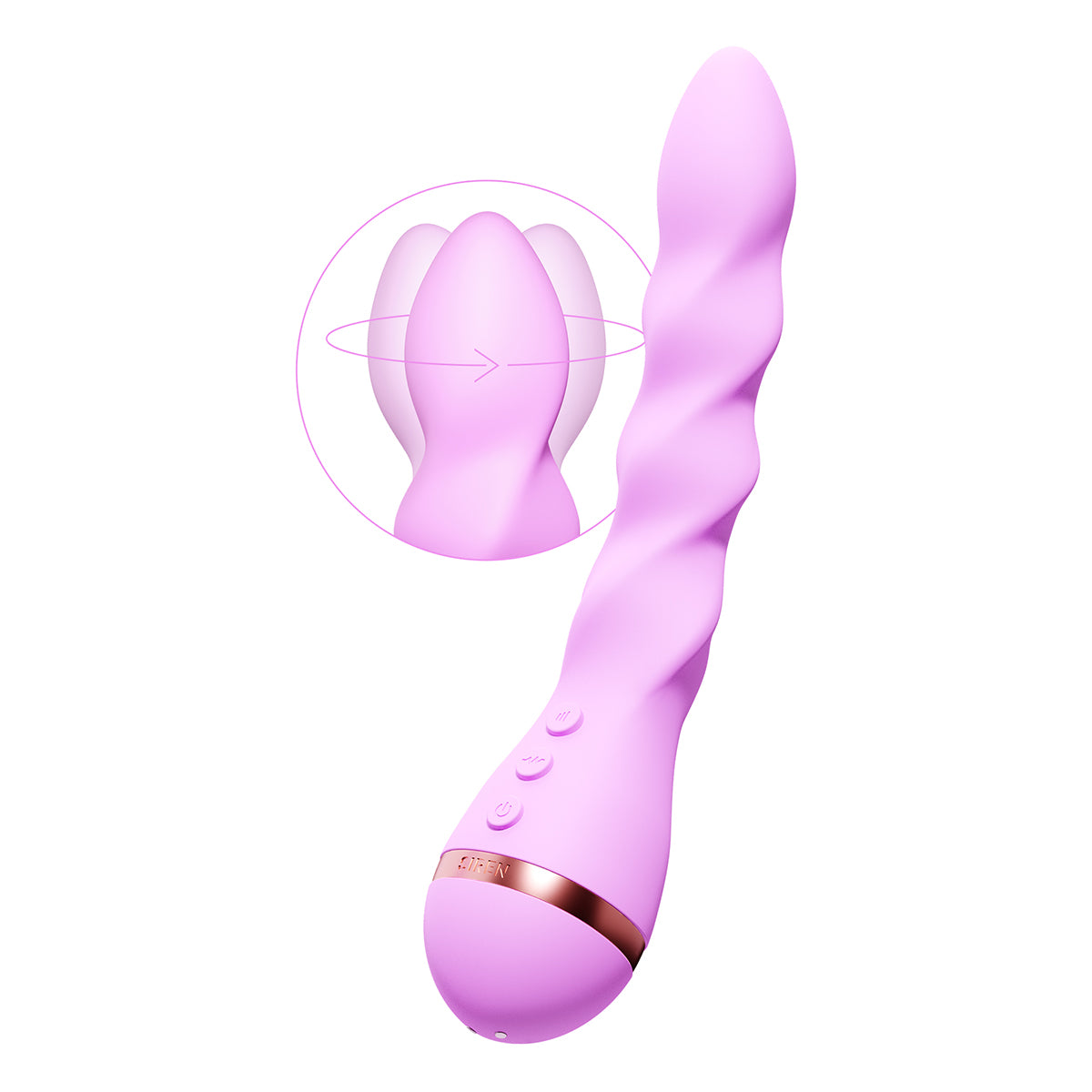 VUSH Siren Twist Vibrator VUSH Siren Twist light-purple vibrator with spiral shaft, forked top and rose-gold base