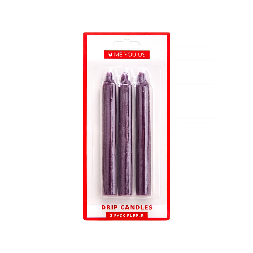 Me You Us Drip Candles 3 Pack Purple Three purple Me You Us drip candles in clear hanging pack