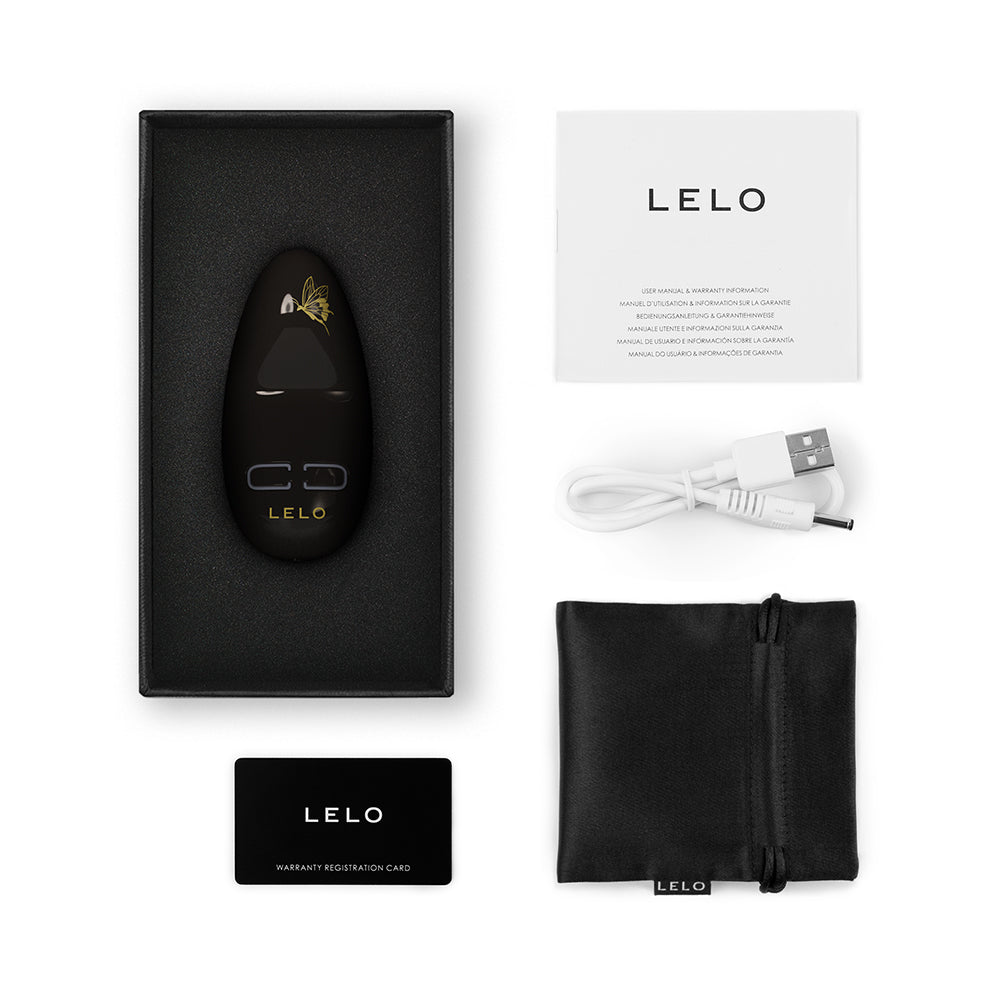 Lelo NEA 3 Rechargeable Mini Silicone Vibrator Black Black LELO NEA 3 with cable pouch box insert and cards