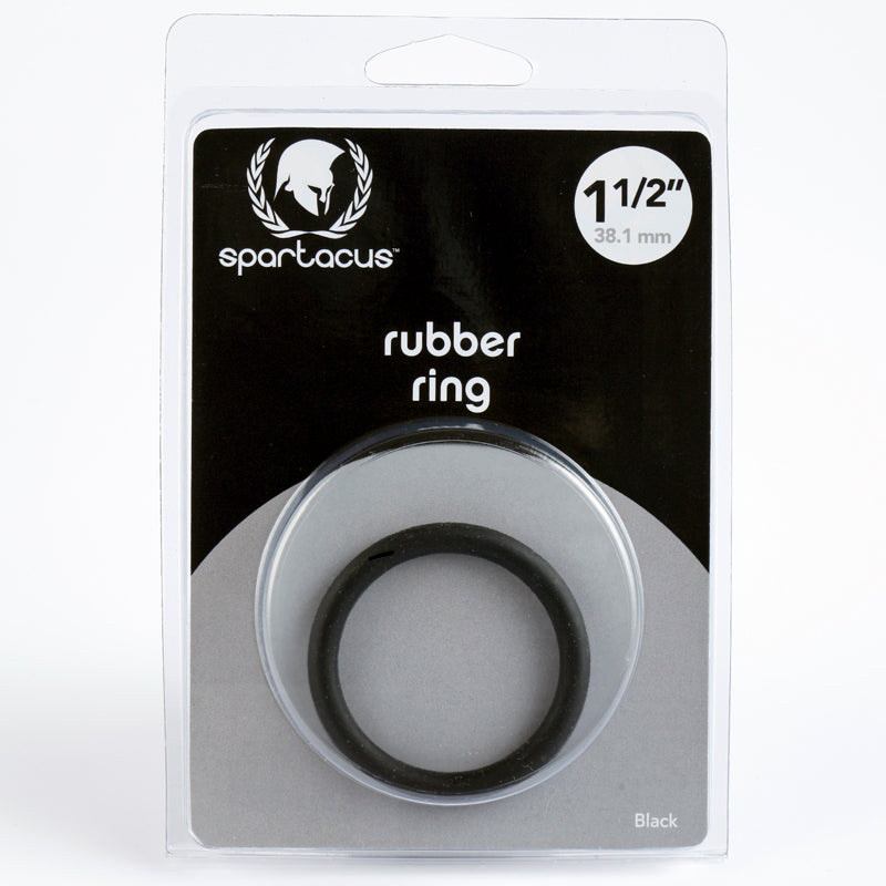 Spartacus Rubber Cock Ring 1.5in. (Black) Black 1.5-inch Spartacus rubber cock ring in clear black-backed retail packaging