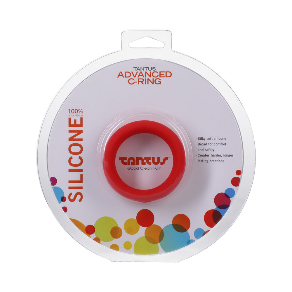 Tantus Advanced C-Ring 1.75 in. Crimson Front round package of red Tantus Advanced 1.75-inch C-Ring
