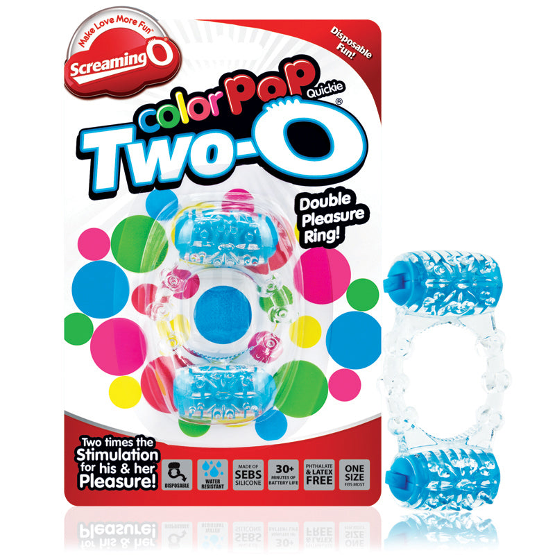 Screaming O Two-O Color Pop Blue Screaming O Color Pop Two-O clear ring with two blue vibrators