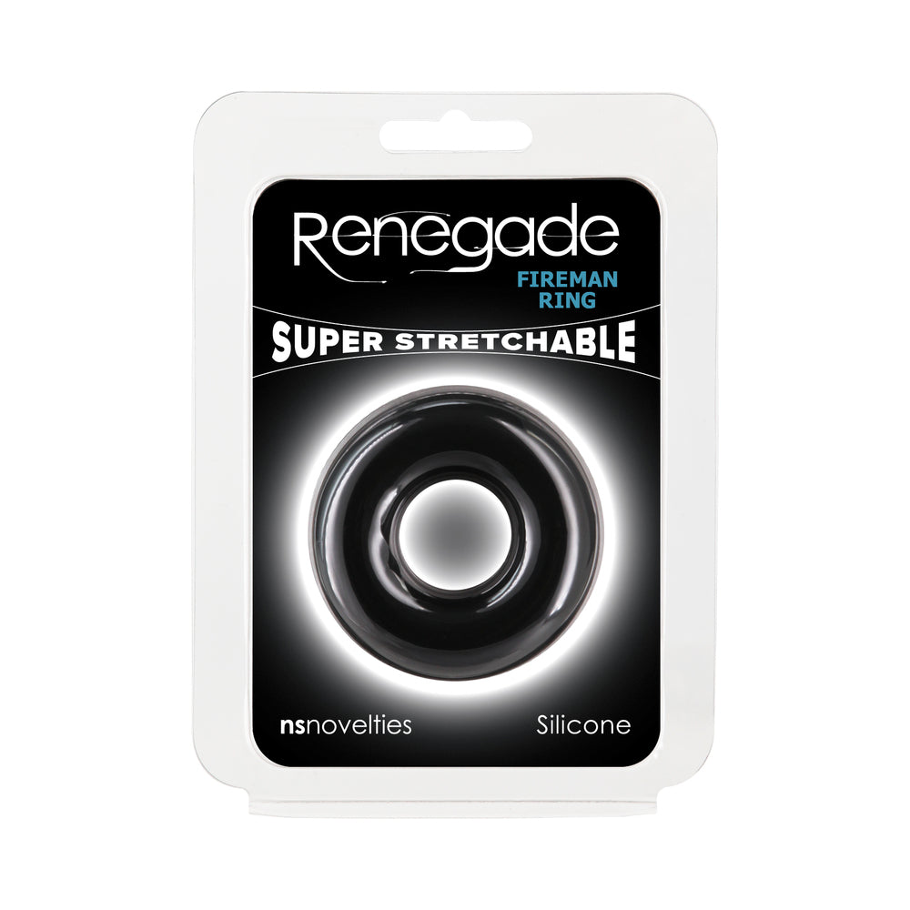 Renegade Fireman Ring Medium Black Renegade Fireman Medium black circular silicone ring in clear package