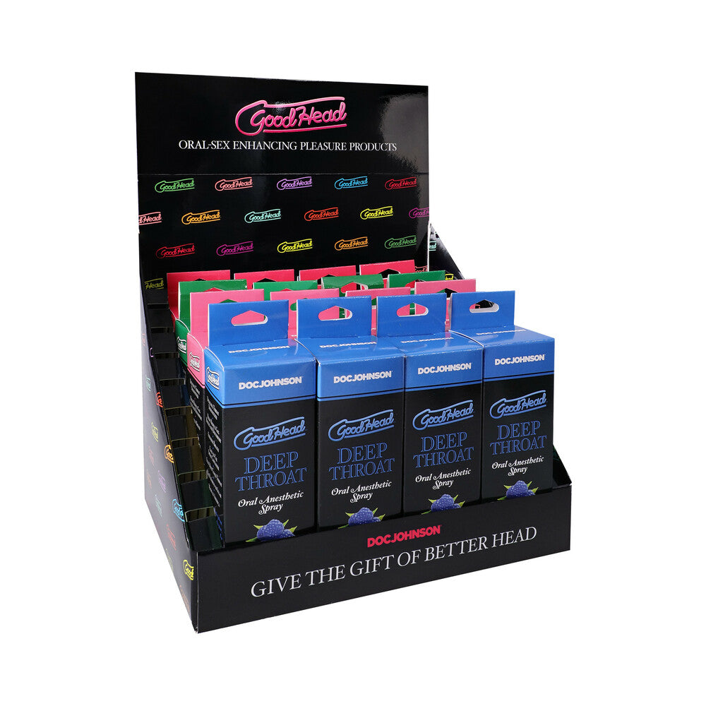 GoodHead Deep Throat Spray Display 1 GoodHead Deep Throat display with blue, pink and green spray boxes
