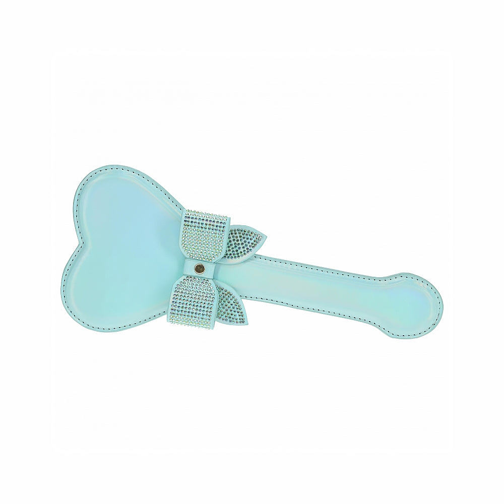 Ouch! International Paris Collection Paddle Blue blue heart-shaped bonded leather paddle with rhinestone bow